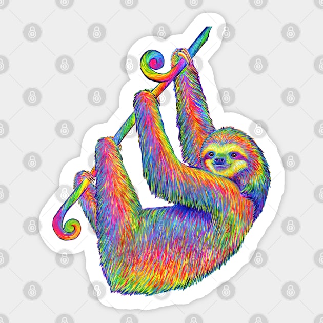 Hanging Around Psychedelic Sloth Sticker by rebeccawangart